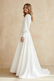 Modest A Line Long Sleeves Wedding Dress Vintage Gown