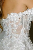 A Line Off the Shoulder Appliques Long Wedding Dresses Bridal Gown