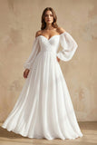 A-Line Off-the-Shoulder Long Sleeves Chiffon Floor-Length Wedding Dress