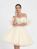 A-Line Off-The-Shoulder Sleeveless Short Mini Organza Wedding Dresses