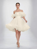A-Line Off-The-Shoulder Sleeveless Short Mini Organza Wedding Dresses