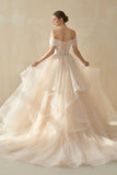 Champagne Organza Ball-Gown Off-the-Shoulder Wedding Dress