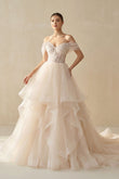 Champagne Organza Ball-Gown Off-the-Shoulder Wedding Dress