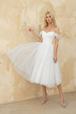 Sweet A-Line Off-The-Shoulder Little White Tulle Wedding Dresses