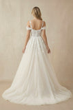 A-Line Off-The-Shoulder Tulle Wedding Dresses With Appliques Lace