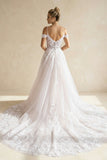 A-Line Off The Shoulder Wedding Dress With Appliques And Slit