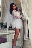 A-Line Illusion Neck Lace Applique Long Sleeves Short-Mini Wedding Dresses