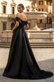 A-Line Prom Dresses Celebrity Style Dress Christmas Sleeveless Off The Shoulder Satin with Slit