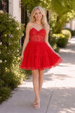 A-Line Sweetheart Lace Short Homecoming Dress