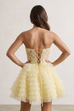 A-Line Ruffled Yellow Strapless Corset Short Homecoming Dress