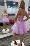 A-Line Ruffled Yellow Strapless Corset Short Homecoming Dress