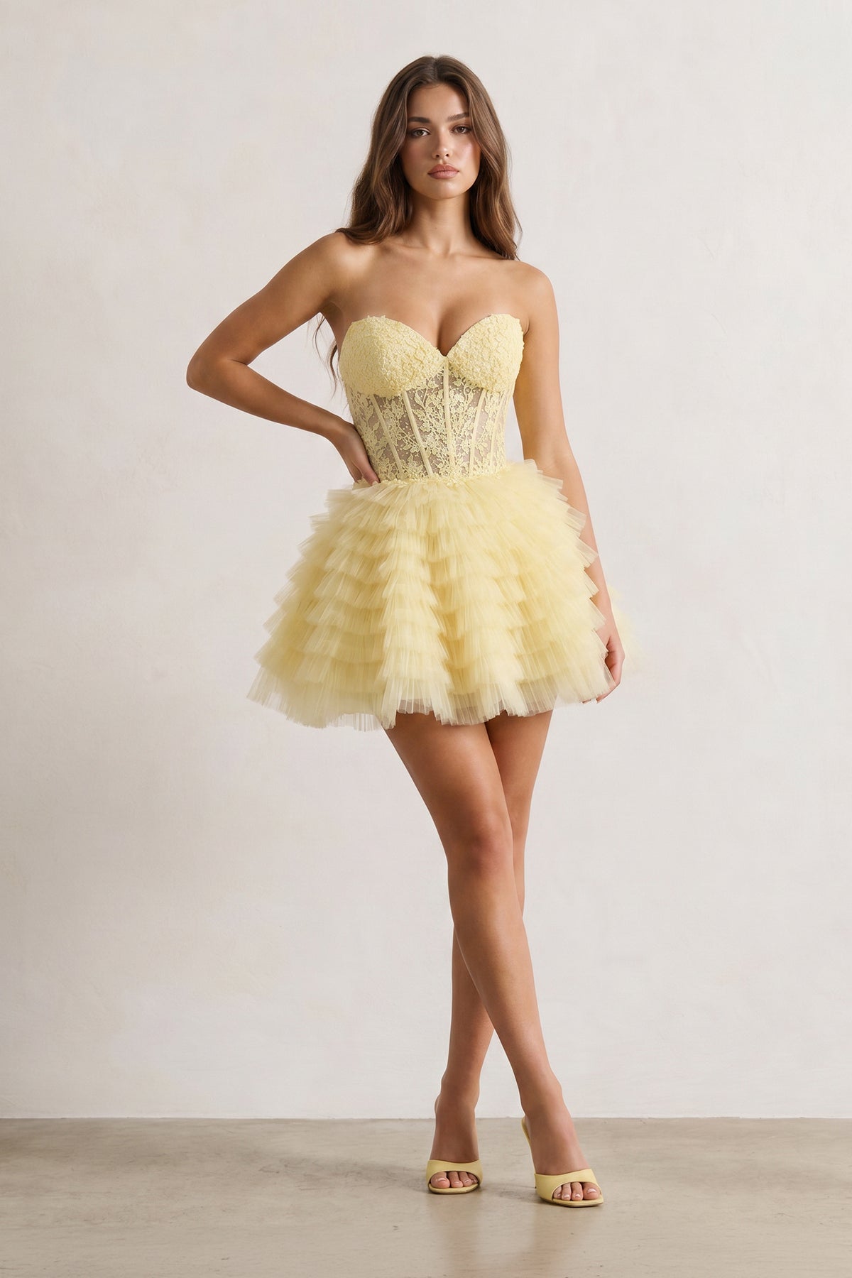 A-Line Ruffled Yellow Strapless Corset Short Homecoming Dress