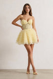 A-Line Ruffled Yellow Strapless Corset Short Homecoming Dress
