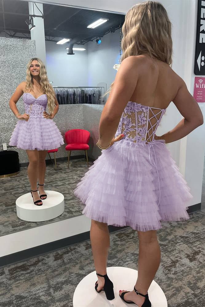 A-Line Ruffled Yellow Strapless Corset Short Homecoming Dress