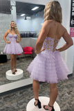 A-Line Ruffled Yellow Strapless Corset Short Homecoming Dress