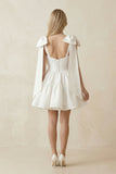 A-Line Satin Corset Mini Wedding Dress With Bow in White
