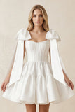 A-Line Satin Corset Mini Wedding Dress With Bow in White