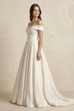 A-Line Satin Off-the-Shoulder Corset Wedding Dress in Ivory