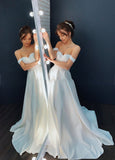A-line Off-the-Shoulder Sleeveless Satin Simple Bride Wedding Dress