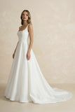 Simple A-Line Square Neck White Satin Wedding Dresses