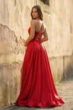 A-line Spaghetti Straps Corset Back Prom Dress With Split