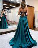 A-line Spaghetti Straps Corset Back Prom Dress With Split