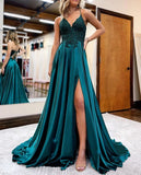 A-line Spaghetti Straps Corset Back Prom Dress With Split