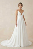 A-line Spaghetti Straps Lace Appliques Simple Wedding Dress