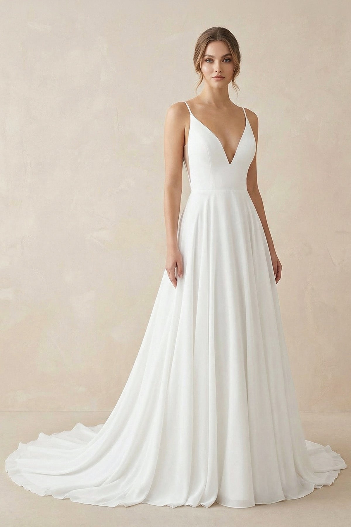 A-line Spaghetti Straps Lace Appliques Simple Wedding Dress