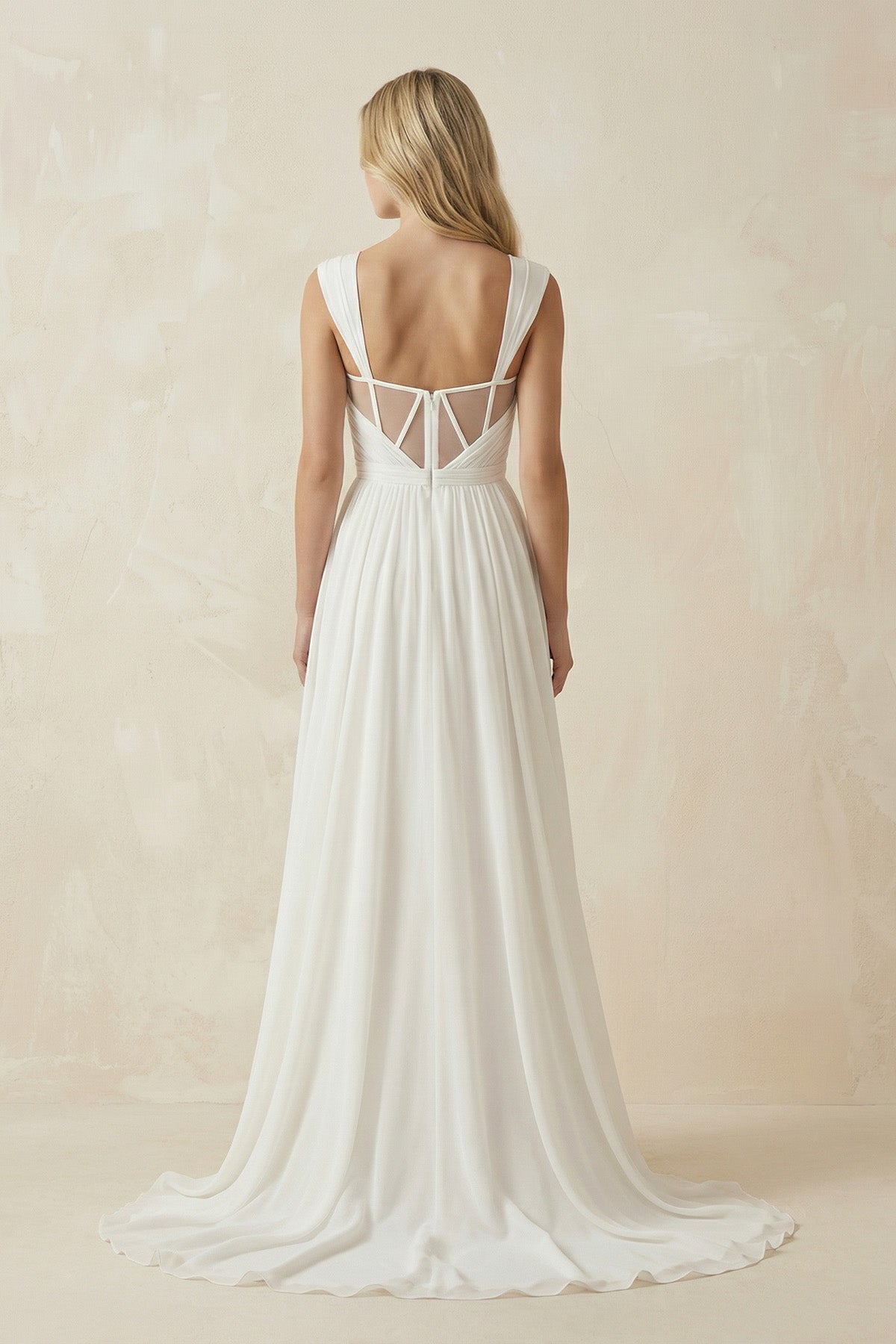 A-Line Square Neckline Sleeveless Chiffon Wedding Dresses With High Split