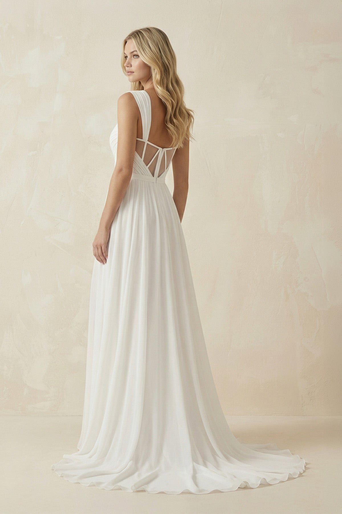 A-Line Square Neckline Sleeveless Chiffon Wedding Dresses With High Split