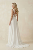 A-Line Square Neckline Sleeveless Chiffon Wedding Dresses With High Split