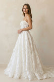 A-Line Strapless Floral Lace Wedding Dresses
