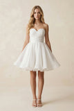 A-Line Strapless Pleated Organza Wedding Dress in White