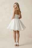 A-Line Strapless Pleated Organza Wedding Dress in White