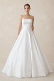Ball-Gown Strapless Satin Wedding Dresses With Pockets in White