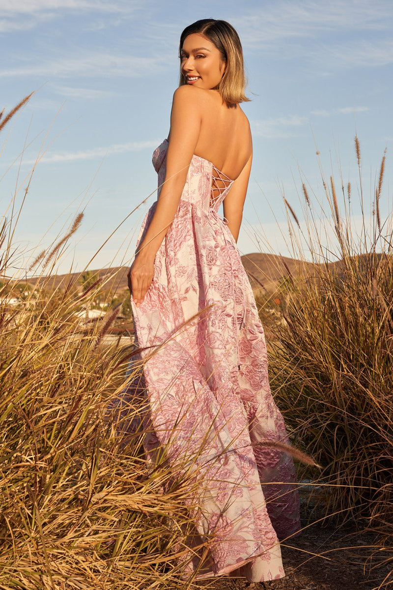 A-Line Sweetheart Floral Printed Long Prom Dresses