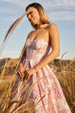 A-Line Sweetheart Floral Printed Long Prom Dresses