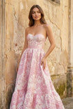 A-Line Sweetheart Floral Printed Long Prom Dresses