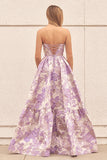 A-Line Sweetheart Floral Printed Long Prom Dresses
