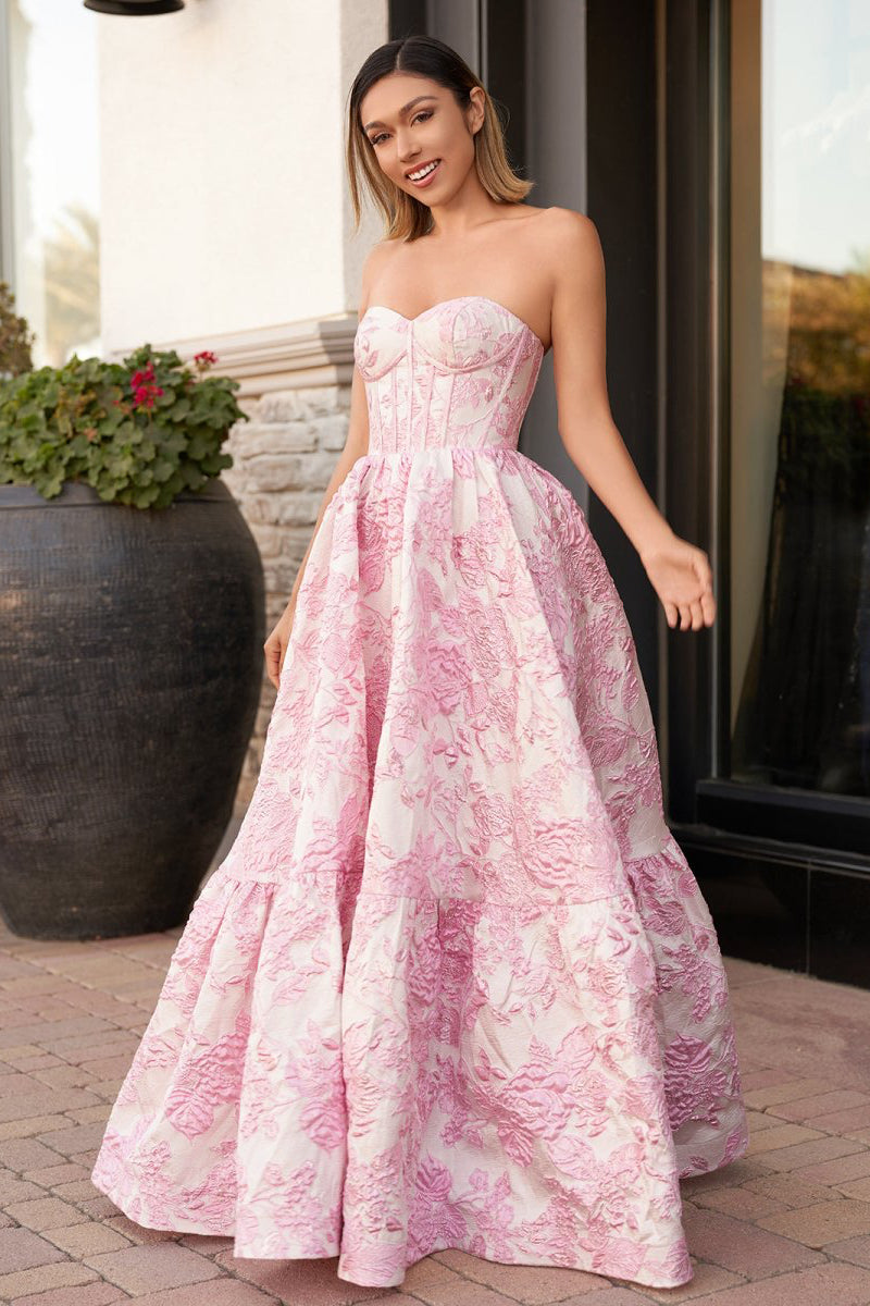 A-Line Sweetheart Floral Printed Long Prom Dresses