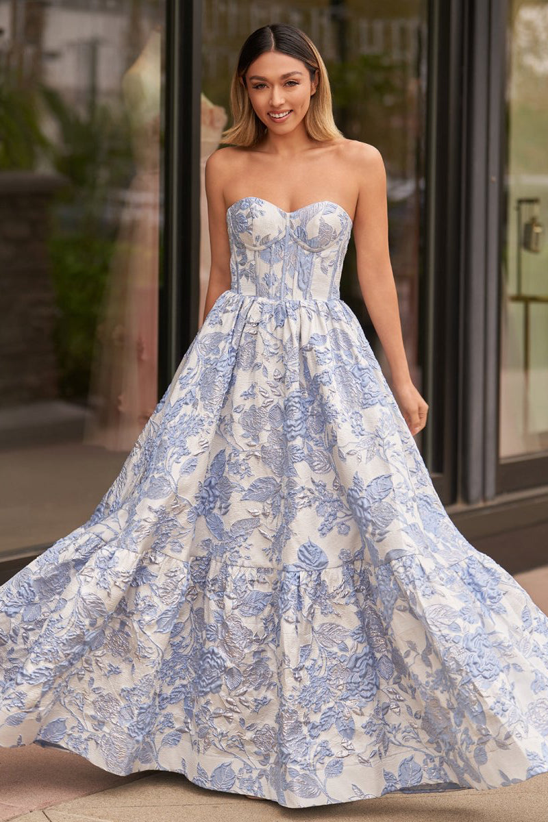 A-Line Sweetheart Floral Printed Long Prom Dresses