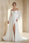 A-Line Sweetheart Long Sleeves Chiffon Sweep Train Wedding Dress
