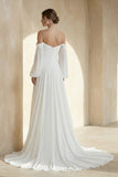 A-Line Sweetheart Long Sleeves Chiffon Sweep Train Wedding Dress