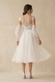 A-Line Sweetheart Long Sleeves Elegant Tulle Wedding Dresses With Appliques Lace