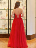 A Line Sweetheart Corset Tulle Prom Dress with Slit