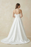A-Line Sweetheart White Satin Wedding Dresses