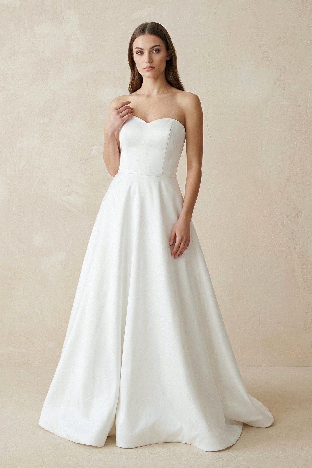 A-Line Sweetheart White Satin Wedding Dresses