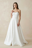 A-Line Sweetheart White Satin Wedding Dresses
