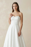 A-Line Sweetheart White Satin Wedding Dresses
